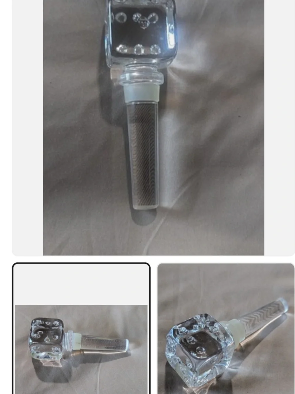 VINTAGE Clear Glass Bottle Stopper with Dice Cube Top